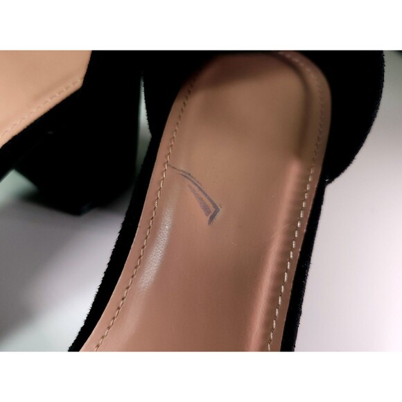 ZBY Black Suede Pointed Toe Ankle Strap 2in Chunky Heels - Size 9 - Picture 2 of 5